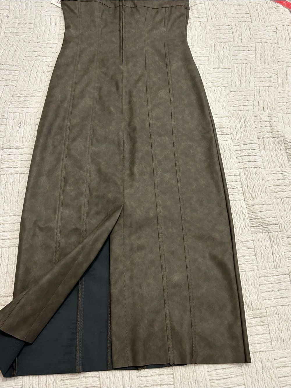 Stitch & Feather Brown Vegan Leather Bodycon Dress, Removable Straps - Picture 4 of 8